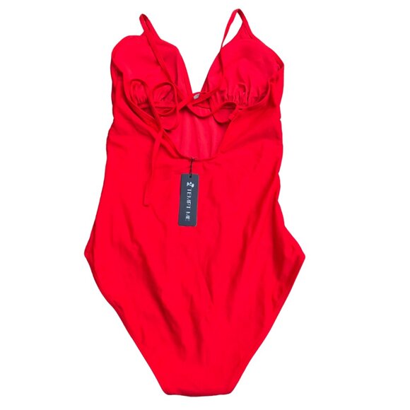 Red Purple Push Up Tummy Control Halter 1 Piece Bathing Suit - Medium - Picture 2 of 3